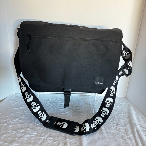YakPak Shoulder Crossbody Flap Messenger Bag 16' Skulls Strap Black Canvas Zippe - Picture 2 of 15